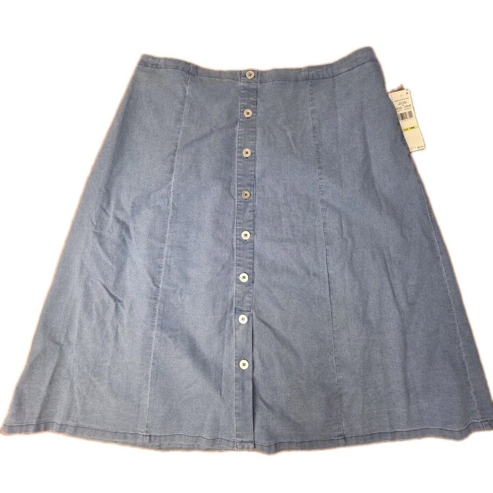 NWT Alfred Dunner Light Denim Pull-On Back Elastic Midi Skirt Plus Size 18W